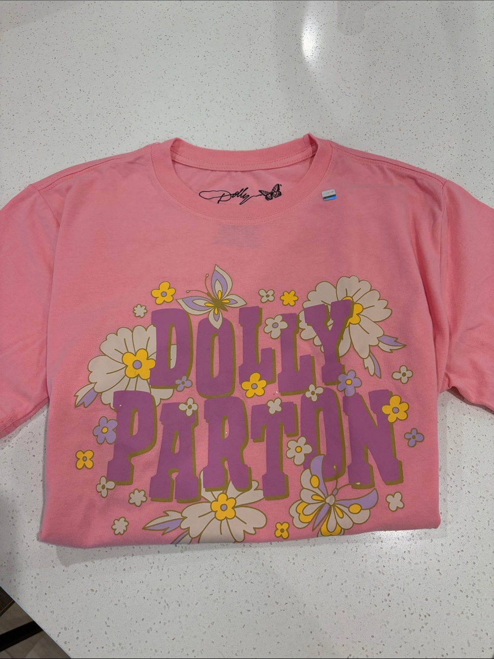 Dolly Parton Pink Floral Graphic Short Sleeve Tee - Women's